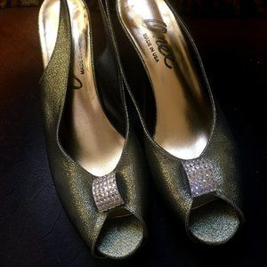 Green Glitter Rhinestone Sling Back Open Toe Heels